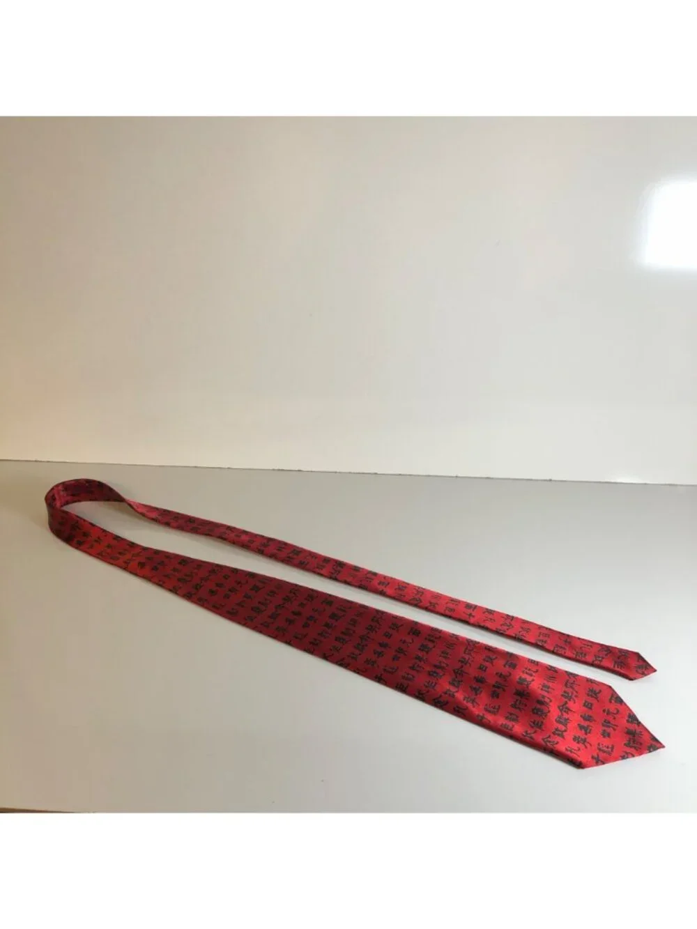 Asian-Inspired Symbols Silk Tie Red Black Mens Necktie Office Work Formal Gift